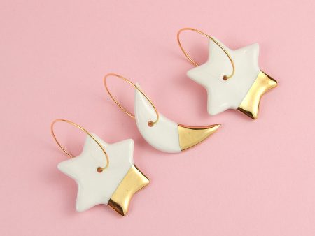 Mix & Match, Moon & Stars Hoop Earrings, Celestial Jewelry, Mismatched Jewelry, Set of 3 Earrings. Decor gold/platinum. Handmade by Gruni.
