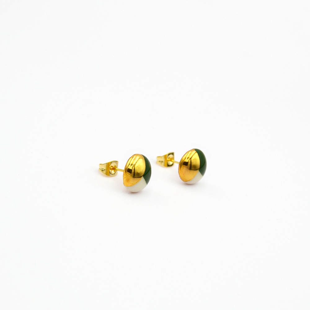 Small Stud Earrings, Green & Gold - Image 3