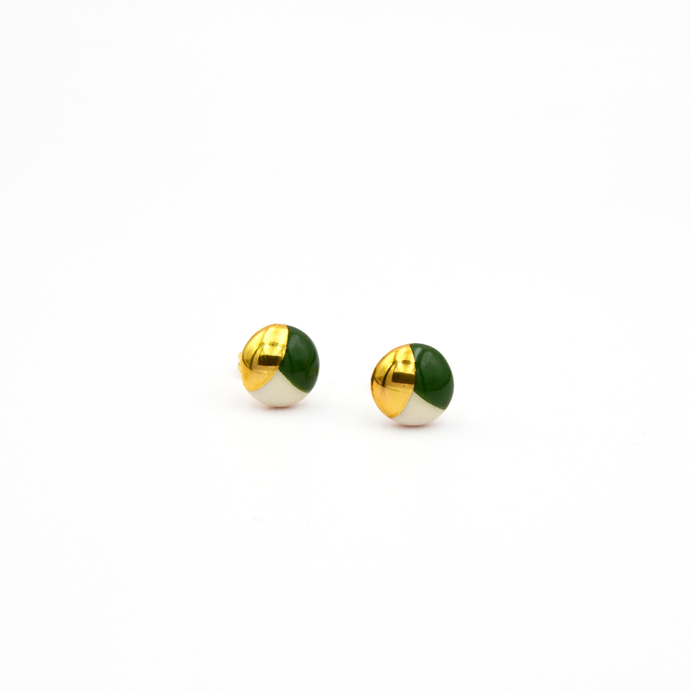 Small Stud Earrings, Green & Gold - Image 2