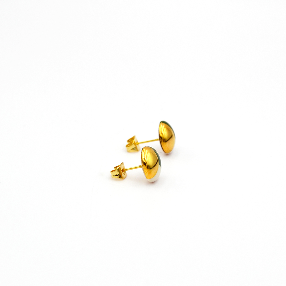 Small Stud Earrings, Green & Gold - Image 4