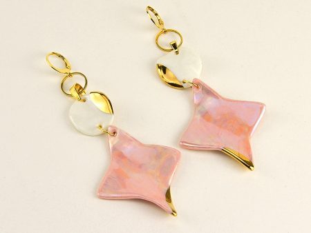 Big Stars - Long Earrings, Marbled and Gilded Porcelain. Stainless Steel Findings. 4.3 x 10 cm (1.69 x 3.93 in). 14 g (0.49 oz). Made by Gruni.