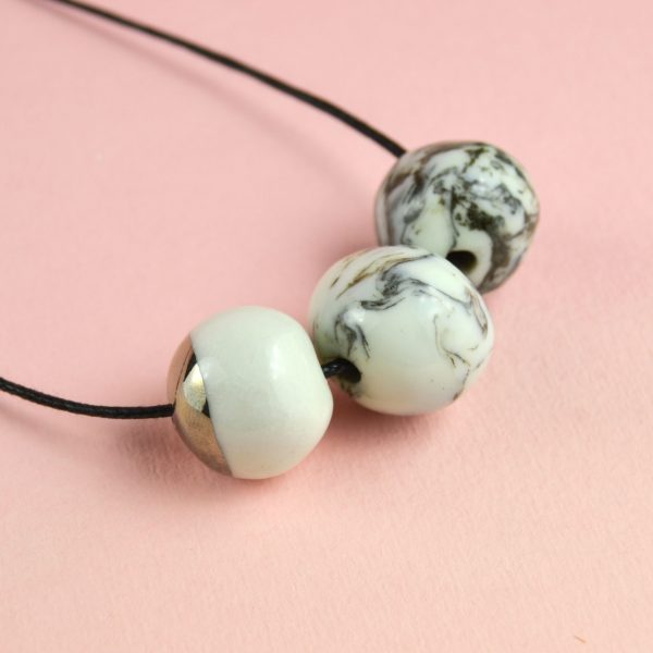 Marbled Porcelain BeadsDecorated with Platinum. Designer jewelry perfect for sculptural outfit. Handmade by Gruni.