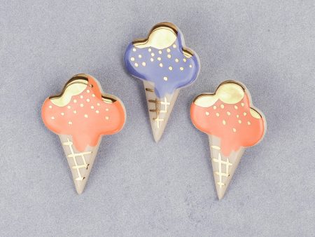 Ice Cream Cone Brooch. Gift for foodies. 3 x 5 cm (1.18 x 1.96 in). 8 g (0.28 oz). Decorated with gold. Brass Pin. Thick clothes only. Handmade by Gruni.