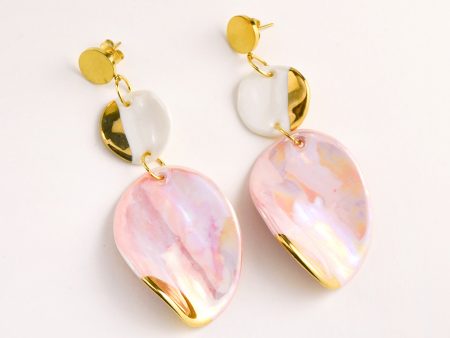 Oval Earrings, Marbled and Gilded Porcelain. Stainless Steel Findings. 4 x 7.5 cm (1.57 x 2.95 in). 16 g (0.56 oz). Made by Gruni.