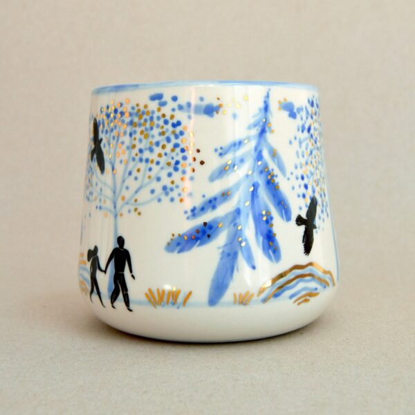 Wander into Wonder - Large porcelain tea cup decorated with gold