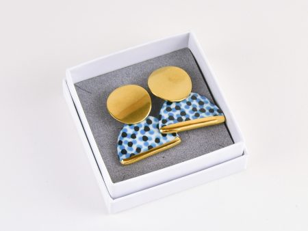Porcelain Polka Dots Earrings. Decorated with real gold. Stainless Steel Findings. 4 x 3.2 cm (1.57 x 1.25 in). Made by Gruni.