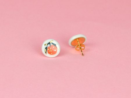 Small Stud Orange Earrings. Fruit Jewelry. 1 cm (0.39 in). Hand painted. Stainless steel or gold plated silver findings. Gruni.