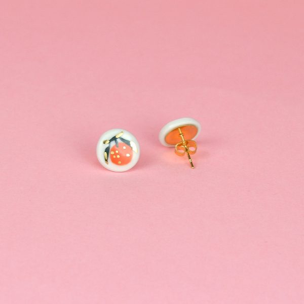 Small Stud Orange Earrings. Fruit Jewelry. 1 cm (0.39 in). Hand painted. Stainless steel or gold plated silver findings. Gruni.