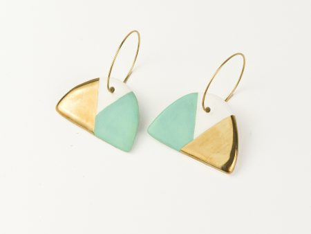 Half & Half Mint Green & Gold Earrings. 3 x 4.5 cm (1.18 x 1.77 in). 7 g (0.2469 oz). Decorated with real gold. Handmade by Gruni.