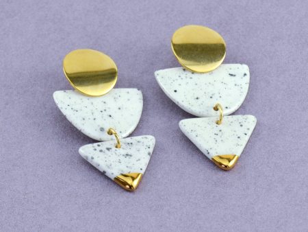Speckled Geometric Dangle Earrings - Ceres. 3 x 6 cm (1.18 x 2.36 in). 13 g (0.45 oz). Elegant. Decorated with gold/platinum. Handmade by Gruni.