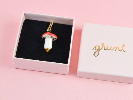 Little Amanita Mushroom Pendant. Cute Porcelain Charm: 1 x 1.5 cm (0.39 x 0.59 in). Hand Painted with Real Gold. Handmade by Gruni.