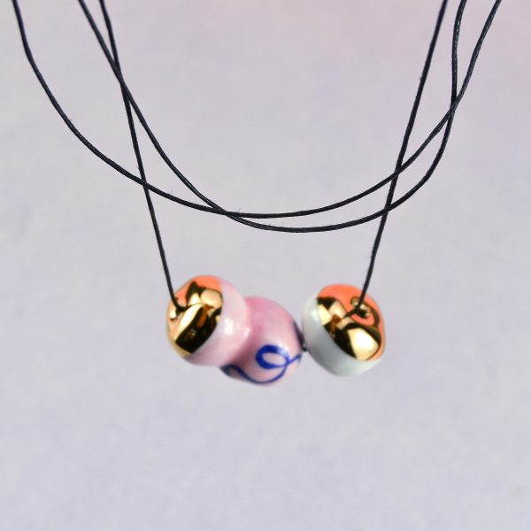Pink Ball Lightning Porcelain Beads. 2 x 2 x 7 cm (0.78 x 0.78 x 2.75 in), Necklace: 45 to 60 cm (17.71 x 23.62 in). Handmade Gruni