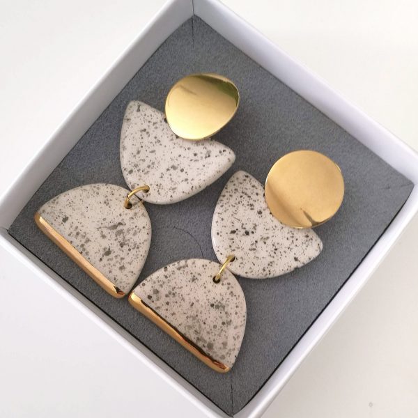 Hourglass Statement Earrings - Chronos. Decorated with real gold or platinum. Stainless Steel Findings. 4 x 3.2 cm (1.57 x 1.25 in). 17 g (0.59 oz)/pair. Made by Gruni.