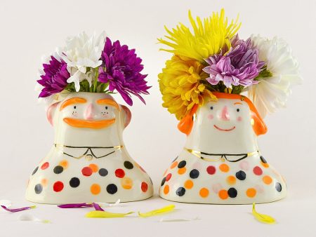The Polka's - Vera & Jean - Set of decorative ceramic objects. Decorated with gold. 12 x 17 cm (4.72 x 6.69 in). Handmade by Gruni.
