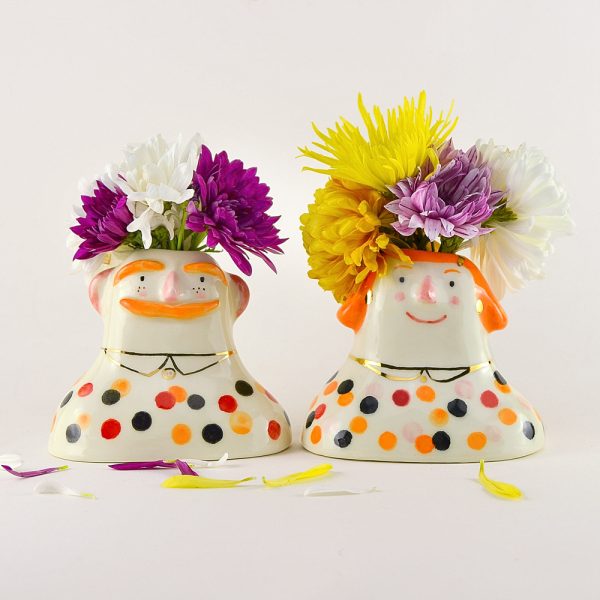 The Polka's - Vera & Jean - Set of decorative ceramic objects. Decorated with gold. 12 x 17 cm (4.72 x 6.69 in). Handmade by Gruni.