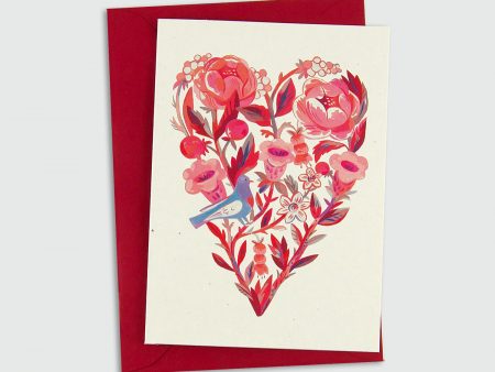 Felicitare inimă din flori de Ziua Îndrăgostiților, 8 Martie, ilustrație originală Livia Coloji. Print profesional, C6, plic roșu inclus