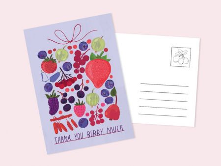 Thank You Berry Much, postcard. C6, 114 x 162 mm (4.5 x 6.4 in). Print on 256 g heavy paper, glossy front. Original illustration by Livia Coloji.