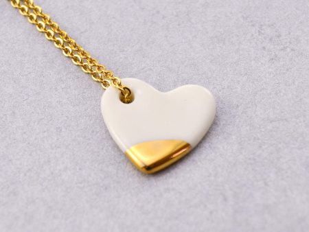 Little Porcelain Heart Pendant. Minimalist jewelry. Decorated with gold or platinum. Charm 1.2 x 1.2 cm (0.47 x 0.47 in) Handmade by Gruni
