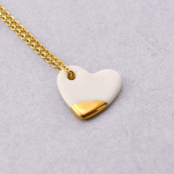 Little Porcelain Heart Pendant. Minimalist jewelry. Decorated with gold or platinum. Charm 1.2 x 1.2 cm (0.47 x 0.47 in) Handmade by Gruni