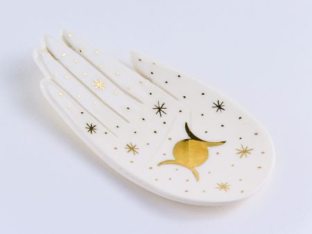 Triple Moon Ceramic Palm, Jewelry Tray. 15 x 10 cm (5.90 x 3.93 in). Witch Hand. Triple Goddess Hecate. Wicca. Handmade by Gruni.