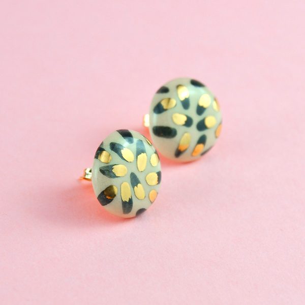 Ditsy Dots Stud Earrings. Sunny Autumn Time Vibe. 6 g (0.211 oz). 1.5 x 1.5 cm. Stainless steel studs. Decorated with gold. Handmade Gruni.