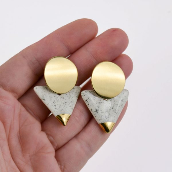 Speckled Geometric Dangle Earrings - Pluto. 3 x 4.2 cm (1.18 x 1.65 in). 7 g/pair (0.24 oz). Decorated with gold/platinum. Handmade by Gruni.
