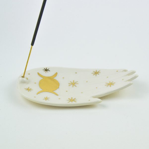 Triple Moon Ceramic Palm, Incense Holder. 15 x 10 cm (5.90 x 3.93 in). Witch Hand. Triple Goddess Hecate. Wicca. Handmade by Gruni.